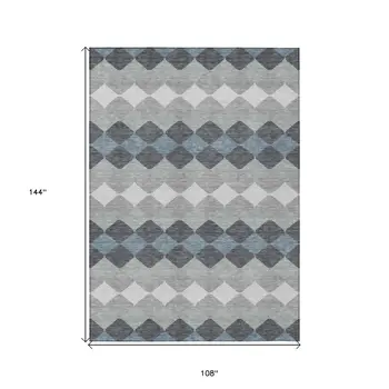 9' X 12' Gray Black And Green Geometric Washable Indoor Outdoor Area Rug