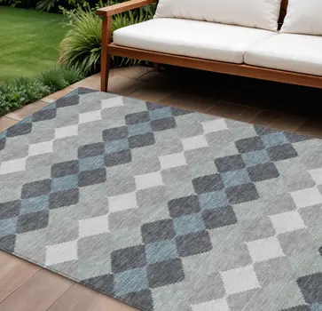10' X 14' Gray Black And Green Geometric Washable Indoor Outdoor Area Rug