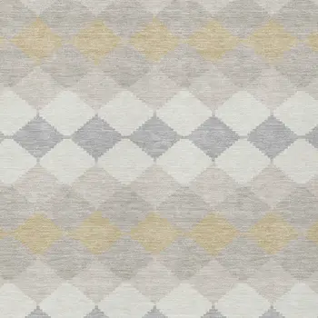 3' X 5' Ivory Gray And Gold Geometric Washable Indoor Outdoor Area Rug