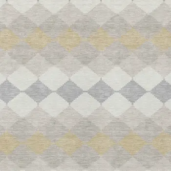5' X 8' Ivory Gray And Gold Geometric Washable Indoor Outdoor Area Rug