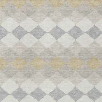 9' X 12' Ivory Gray And Gold Geometric Washable Indoor Outdoor Area Rug