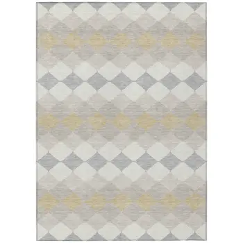 10' X 14' Ivory Gray And Gold Geometric Washable Indoor Outdoor Area Rug