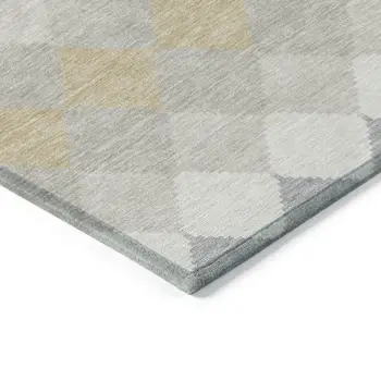 10' X 14' Ivory Gray And Gold Geometric Washable Indoor Outdoor Area Rug