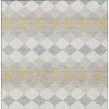 10' X 14' Ivory Gray And Gold Geometric Washable Indoor Outdoor Area Rug