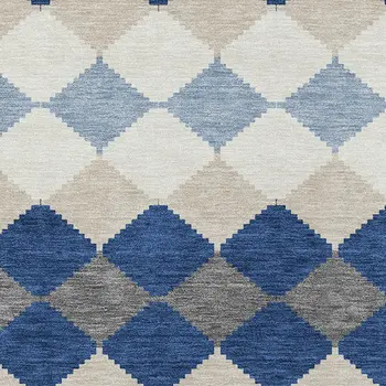 9' X 12' Navy Blue Ivory And Beige Geometric Washable Indoor Outdoor Area Rug