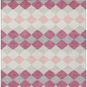 3' X 5' Pink Gray And Ivory Geometric Washable Indoor Outdoor Area Rug