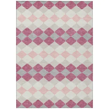 3' X 5' Pink Gray And Ivory Geometric Washable Indoor Outdoor Area Rug