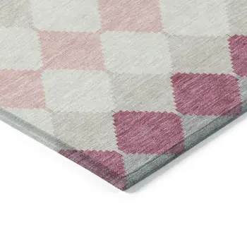 3' X 5' Pink Gray And Ivory Geometric Washable Indoor Outdoor Area Rug
