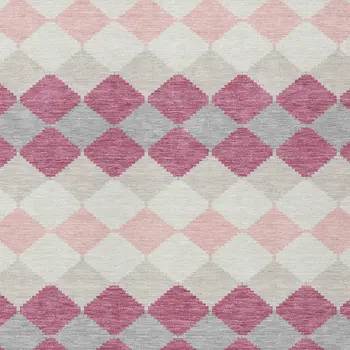3' X 5' Pink Gray And Ivory Geometric Washable Indoor Outdoor Area Rug