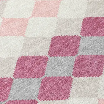 3' X 5' Pink Gray And Ivory Geometric Washable Indoor Outdoor Area Rug