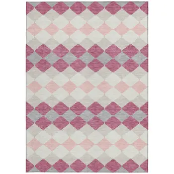 5' X 8' Pink Gray And Ivory Geometric Washable Indoor Outdoor Area Rug