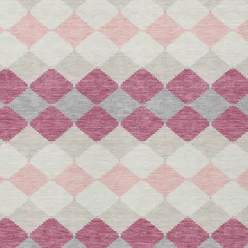 5' X 8' Pink Gray And Ivory Geometric Washable Indoor Outdoor Area Rug