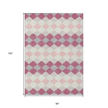 8' X 10' Pink Gray And Ivory Geometric Washable Indoor Outdoor Area Rug