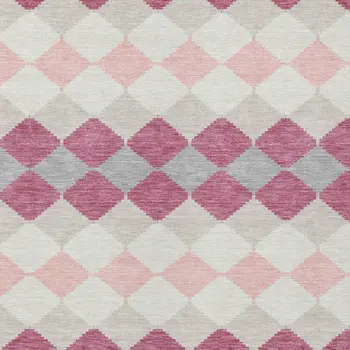 8' X 10' Pink Gray And Ivory Geometric Washable Indoor Outdoor Area Rug