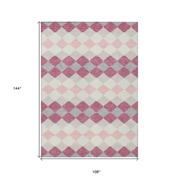 9' X 12' Pink Gray And Ivory Geometric Washable Indoor Outdoor Area Rug