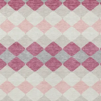 9' X 12' Pink Gray And Ivory Geometric Washable Indoor Outdoor Area Rug