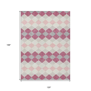 10' X 14' Pink Gray And Ivory Geometric Washable Indoor Outdoor Area Rug