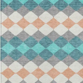5' X 8' Teal Blue Gray And Copper Geometric Washable Indoor Outdoor Area Rug