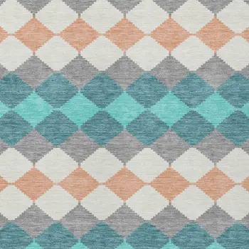 10' X 14' Teal Blue Gray And Copper Geometric Washable Indoor Outdoor Area Rug