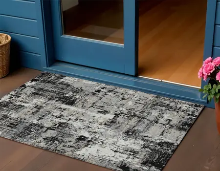 3' X 5' Black And Gray Abstract Washable Indoor Outdoor Area Rug