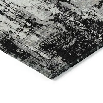 3' X 5' Black And Gray Abstract Washable Indoor Outdoor Area Rug