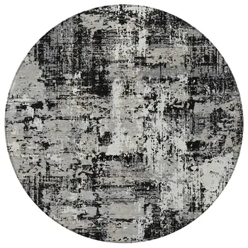 8' Black And Gray Round Abstract Washable Indoor Outdoor Area Rug