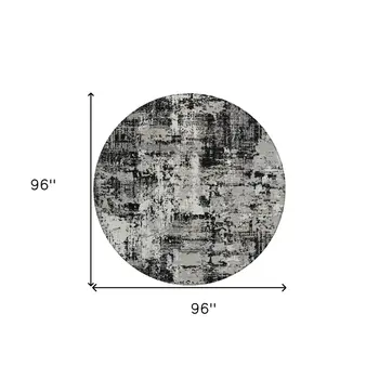 8' Black And Gray Round Abstract Washable Indoor Outdoor Area Rug