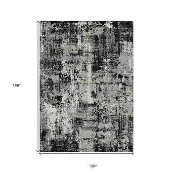 10' X 14' Black And Gray Abstract Washable Indoor Outdoor Area Rug