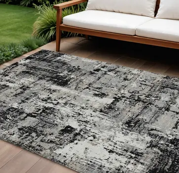 10' X 14' Black And Gray Abstract Washable Indoor Outdoor Area Rug