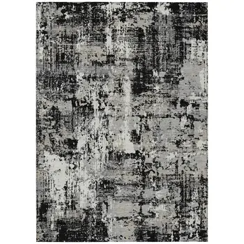 10' X 14' Black And Gray Abstract Washable Indoor Outdoor Area Rug