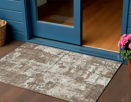 3' X 5' Brown And Beige Abstract Washable Indoor Outdoor Area Rug