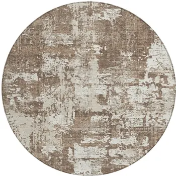 8' Brown And Beige Round Abstract Washable Indoor Outdoor Area Rug