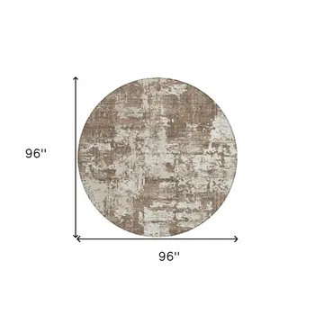 8' Brown And Beige Round Abstract Washable Indoor Outdoor Area Rug