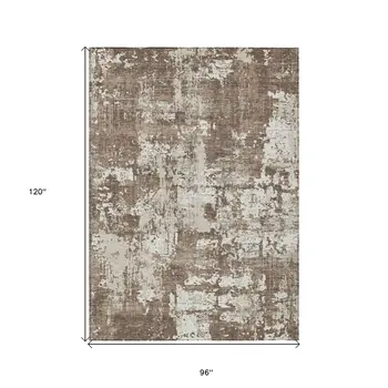 8' X 10' Brown And Beige Abstract Washable Indoor Outdoor Area Rug