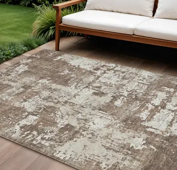 8' X 10' Brown And Beige Abstract Washable Indoor Outdoor Area Rug