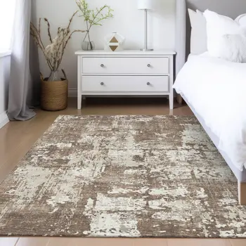 8' X 10' Brown And Beige Abstract Washable Indoor Outdoor Area Rug