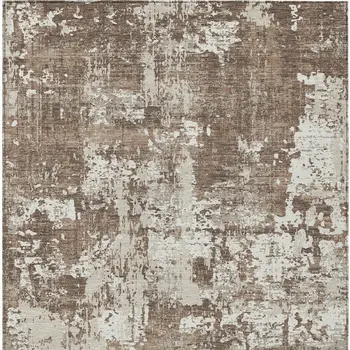 9' X 12' Brown And Beige Abstract Washable Indoor Outdoor Area Rug