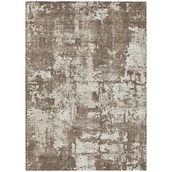 9' X 12' Brown And Beige Abstract Washable Indoor Outdoor Area Rug