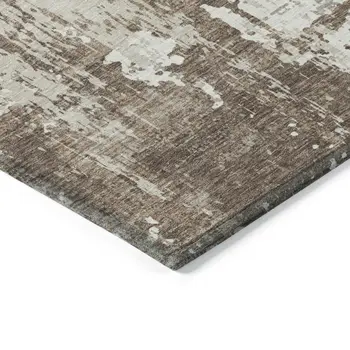 9' X 12' Brown And Beige Abstract Washable Indoor Outdoor Area Rug