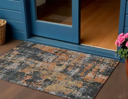 3' X 5' Charcoal Copper And Ivory Abstract Washable Indoor Outdoor Area Rug