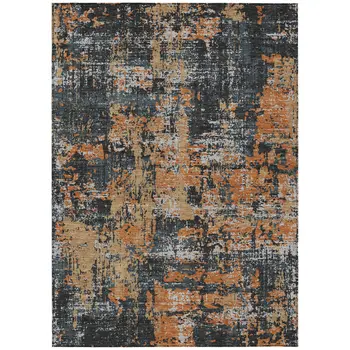 3' X 5' Charcoal Copper And Ivory Abstract Washable Indoor Outdoor Area Rug