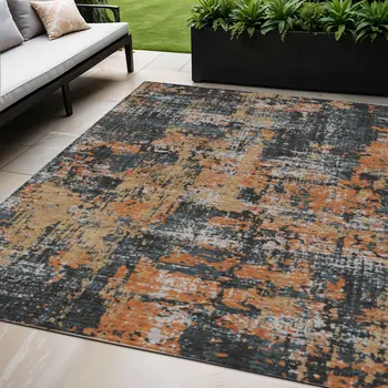 5' X 8' Charcoal Copper And Ivory Abstract Washable Indoor Outdoor Area Rug