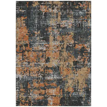 9' X 12' Charcoal Copper And Ivory Abstract Washable Indoor Outdoor Area Rug