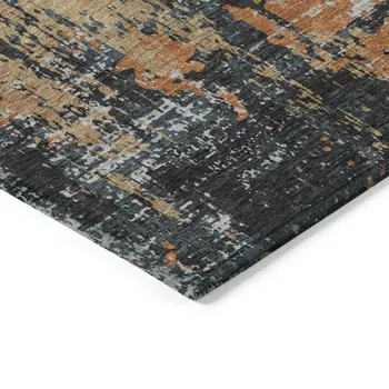 9' X 12' Charcoal Copper And Ivory Abstract Washable Indoor Outdoor Area Rug