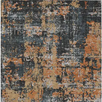 10' X 14' Charcoal Copper And Ivory Abstract Washable Indoor Outdoor Area Rug