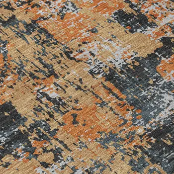 10' X 14' Charcoal Copper And Ivory Abstract Washable Indoor Outdoor Area Rug