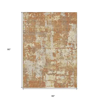 5' X 8' Copper Gold And Ivory Abstract Washable Indoor Outdoor Area Rug