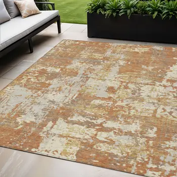 5' X 8' Copper Gold And Ivory Abstract Washable Indoor Outdoor Area Rug