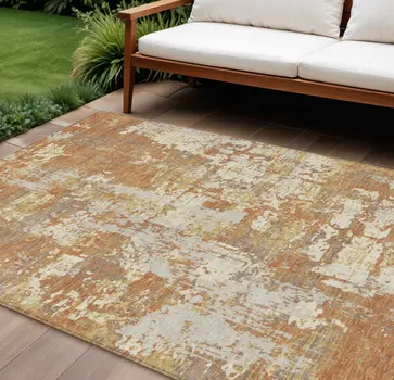 9' X 12' Copper Gold And Ivory Abstract Washable Indoor Outdoor Area Rug