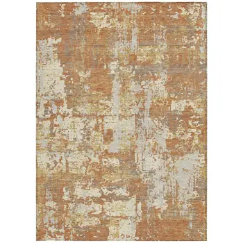 10' X 14' Copper Gold And Ivory Abstract Washable Indoor Outdoor Area Rug